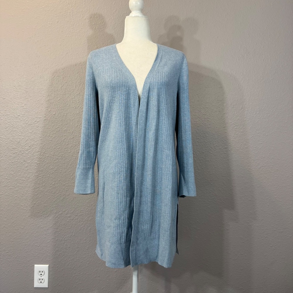 Talbots Women's Size MP Light Blue Ribbed Open Front Longline Cardigan